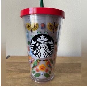 Starbucks - 16 oz insects, birds and flowers tumbler with straw.